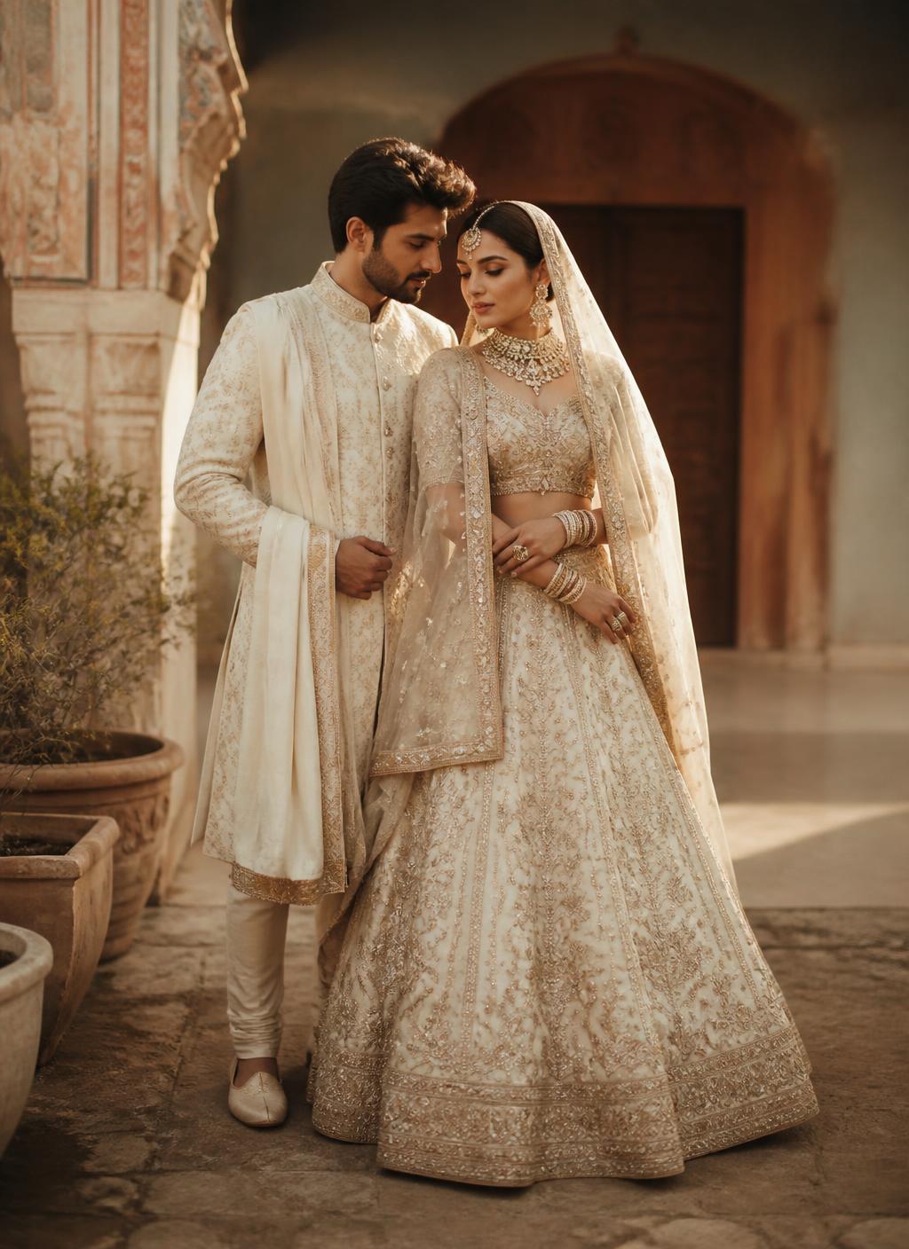 Ananya and Aarav in traditional wedding attire